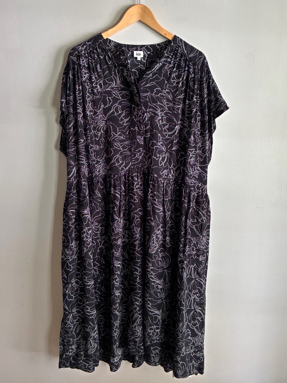 Kin by John Lewis M Oversized Floral Midi Dress Lagenlook Black White Artsy